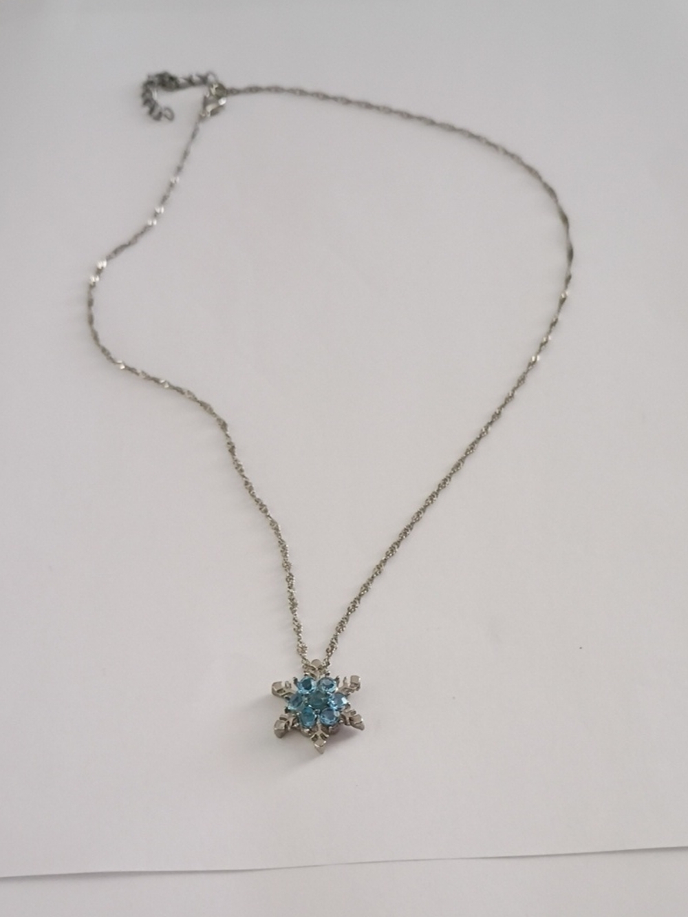 Silver Starburst Blue Crystal Pendant Necklace